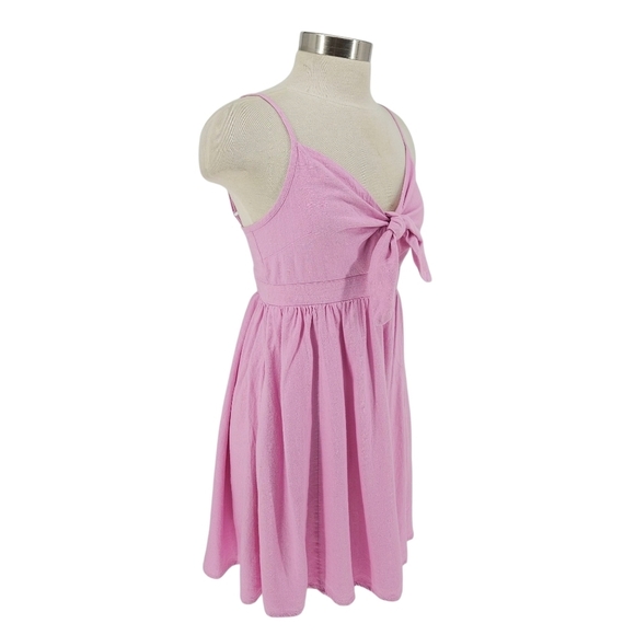 Old Navy Fit Flare Dress Linen Pink Sleeveless Smocked Tie Knot Keyhole Small - Picture 4 of 9